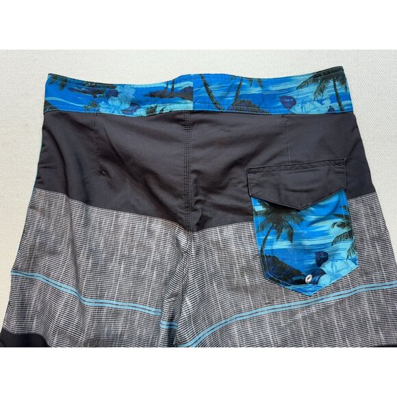 Burnside Mens Swim Boardshorts Size 32 Blue Gray Flora Striped Drawstring Summer - Picture 8 of 10